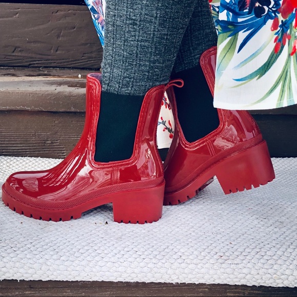 Shoes - LAST PAIR! New! Red Rain Boots with Block Heel